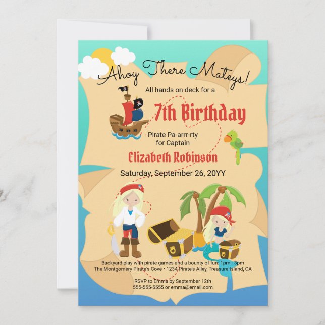 Invitación Mapa del Tesoro Divertido Cumpleaños Personalizado (Anverso)