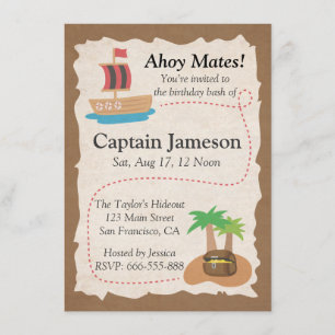 Invitación Mapa del tesoro, fiesta de cumpleaños del tema Pir