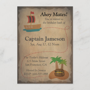 Invitación Mapa del tesoro, fiesta de cumpleaños del tema Pir