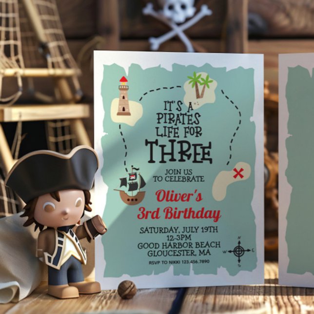Invitación Mapa del tesoro pirata Cumpleaños 3 (Subido por el creador)
