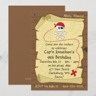 Invitación Mapa del tesoro pirata de Skull y Crossbone Cumple