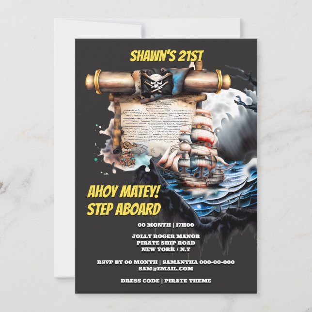 Invitación Mapa del tesoro pirata jolly roger ahoy matey (Anverso)