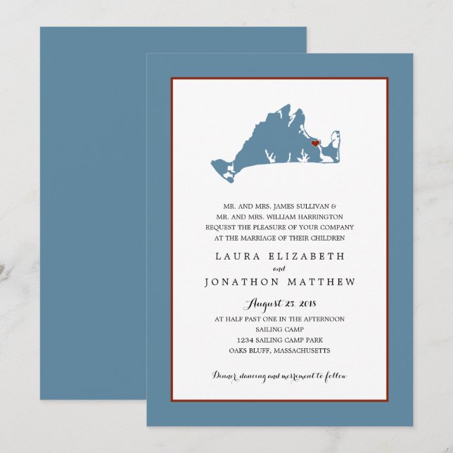 Invitación Mapa el | del viñedo de Edgartown Marthas que se (Anverso / Reverso)