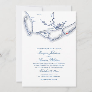 Invitación Mapa FL de la isla St. George Boda azul de la Mari