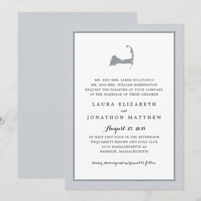 Invitación Mapa gris del Cabo | BODA (Anverso / Reverso)