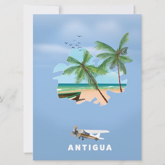 Invitación mapa ilustrado de Antigua cartel de viaje (Anverso)