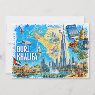 Invitación Mapa ilustrado de Dubái Emiratos Árabes Unidos Pos