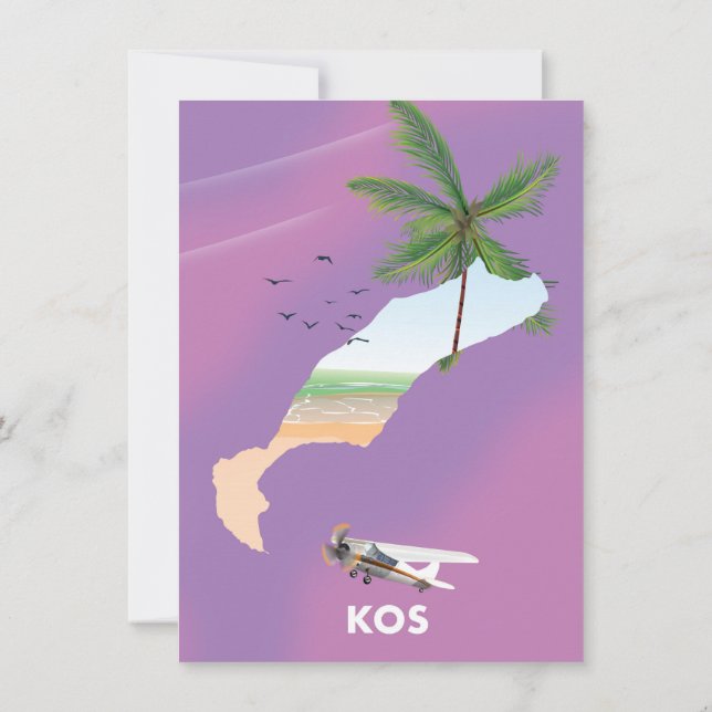 Invitación Mapa ilustrado de Kos Greece. (Reverso)