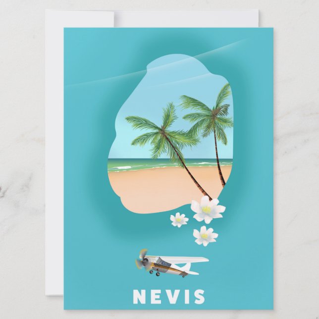 Invitación Mapa ilustrado de la isla caribeña de Nevis. (Anverso)