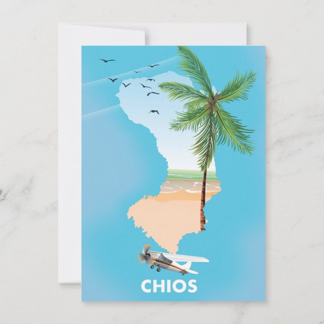 Invitación Mapa ilustrado de Quíos Grecia. (Reverso)