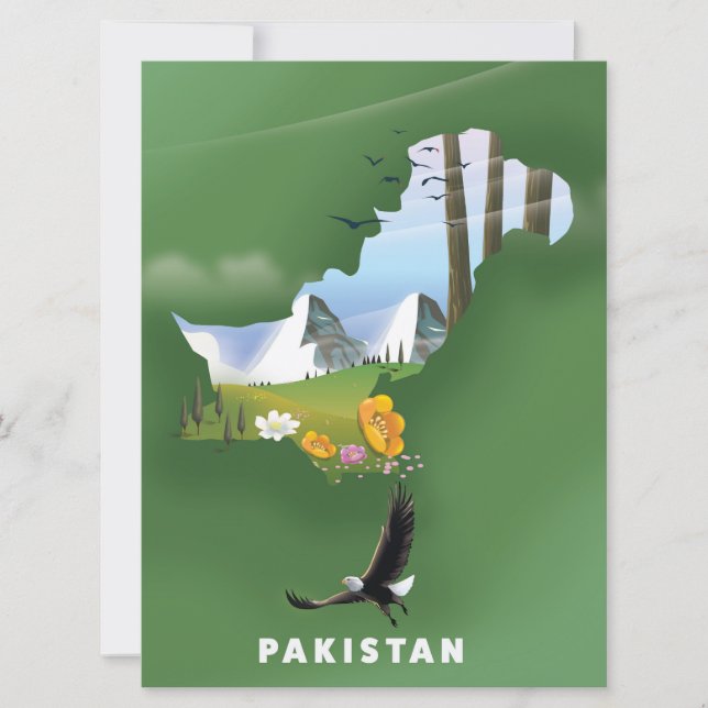 Invitación Mapa ilustrado de viaje de Pakistán. (Anverso)