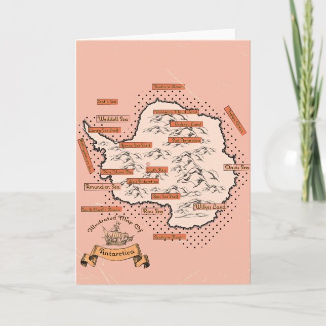 Invitación Mapa ilustrado de viajes Antártida (Anverso)