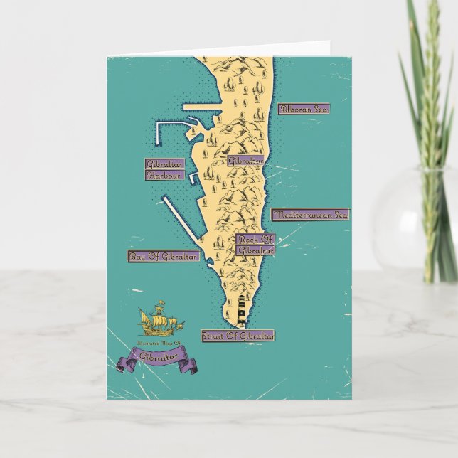 Invitación Mapa ilustrado de viajes de Gibraltar (Anverso)