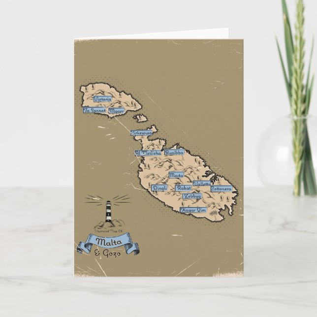 Invitación Mapa ilustrado de viajes Malta (Anverso)