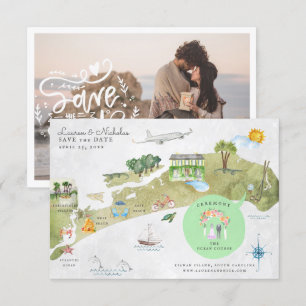 Invitación Mapa itinerante del Boda de la isla de Kiawah