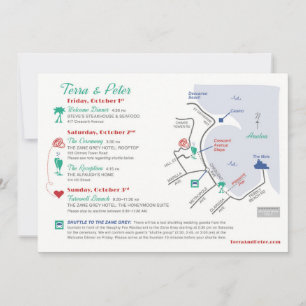 Invitación Mapa Itinerario del Día de la Boda Diseñado por pe