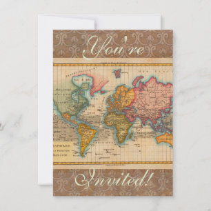 Invitación Mapa Mundial 1780 Planisferio Antiguo de Bonne