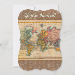 Invitación Mapa Mundial 1780 Planisferio Antiguo de Bonne