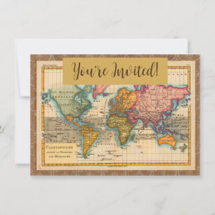 Invitación Mapa Mundial 1780 Planisferio Antiguo de Bonne