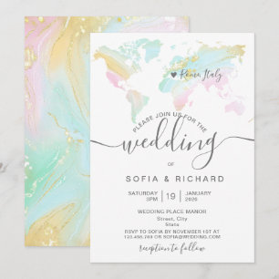 Invitación Mapa Mundial Boda de Destino Pastel