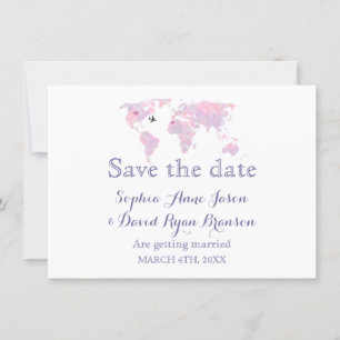 Invitación Mapa Mundial de Acuarela para Boda de Viaje Save t