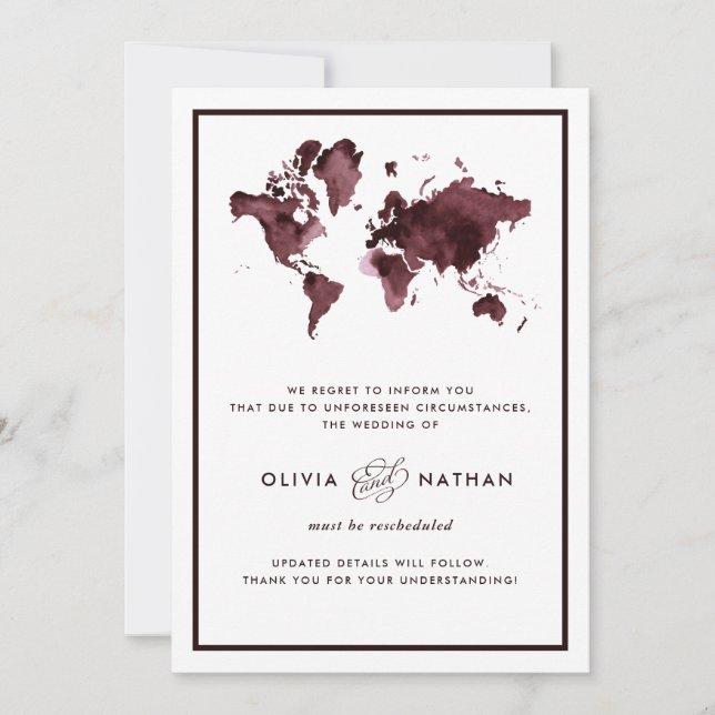 Invitación Mapa mundial de Borgoña| Cancelación del Boda (Anverso)