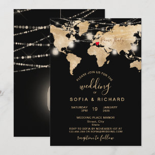 Invitación Mapa Mundial de Destino de Boda con Tarro de Luz y