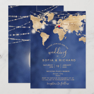 Invitación Mapa Mundial de Destino de Boda Jarrón de Luz y Co
