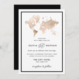 Invitación Mapa mundial de glamour | Elegante Boda del tema d