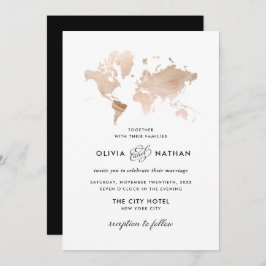 Invitación Mapa mundial de glamour | Elegante Boda del tema d