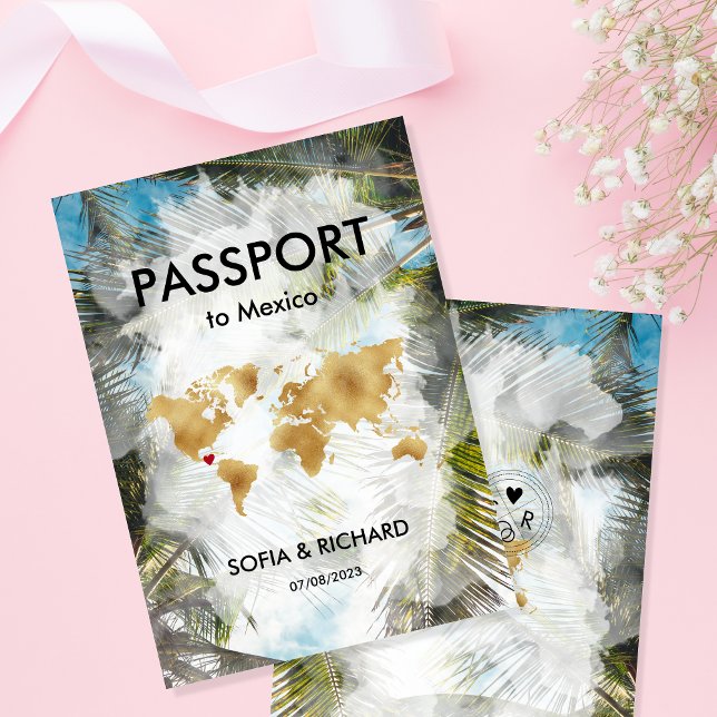 Invitación Mapa mundial de la Palm Beach Gold de la boda de d (Subido por el creador)