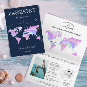 Invitación Mapa Mundial de Pasaporte de Boda de Destino Holog