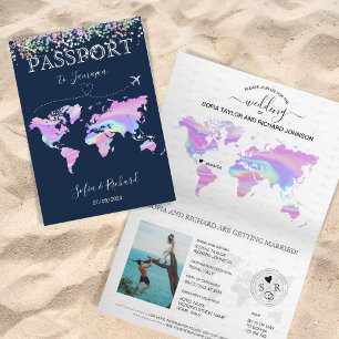 Invitación Mapa Mundial de Pasaporte de Boda de Destino Holog