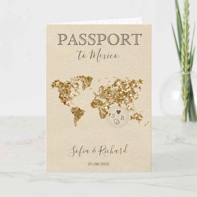 Invitación Mapa Mundial de Pasaporte de Boda de Destino Méxic (Anverso)