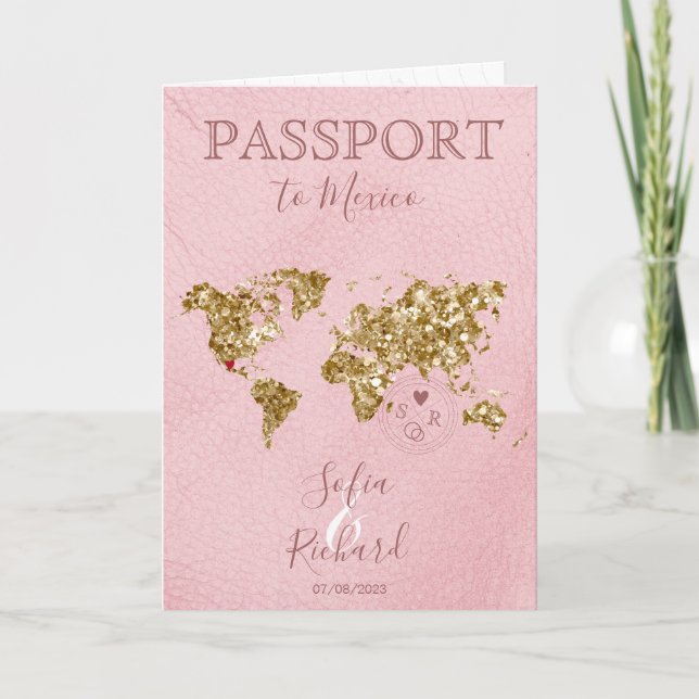 Invitación Mapa Mundial de Pasaporte de Boda de Destino Méxic (Anverso)