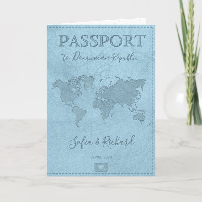 Invitación Mapa mundial de pasaporte de boda tropical de dest (Anverso)