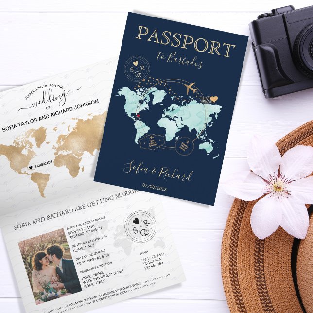 Invitación Mapa mundial de pasaporte de destino de boda Barba (Subido por el creador)