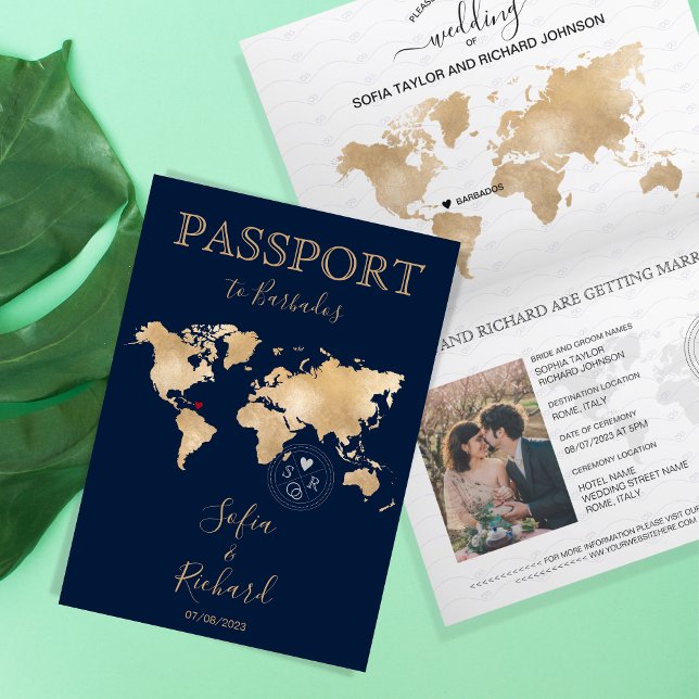 Invitación Mapa mundial de pasaporte de destino de boda Barba (Subido por el creador)