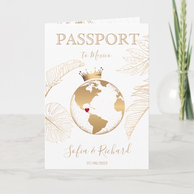 Invitación Mapa mundial de pasaporte de destino de Boda de Mé (Anverso)