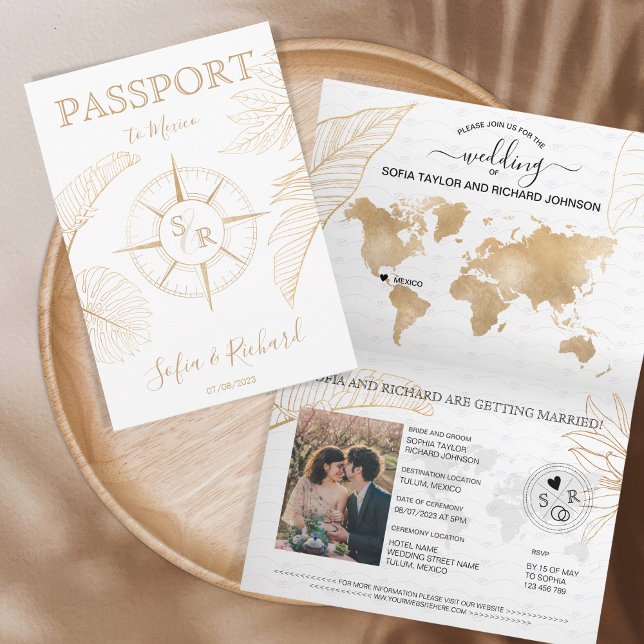 Invitación Mapa mundial de pasaporte de destino de Boda de Mé (Subido por el creador)