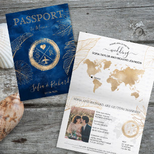 Invitación Mapa mundial de pasaporte de destino de Boda de Mé