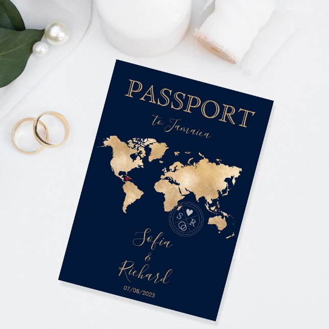 Invitación Mapa mundial de pasaporte de destino de boda JAMAI (Subido por el creador)