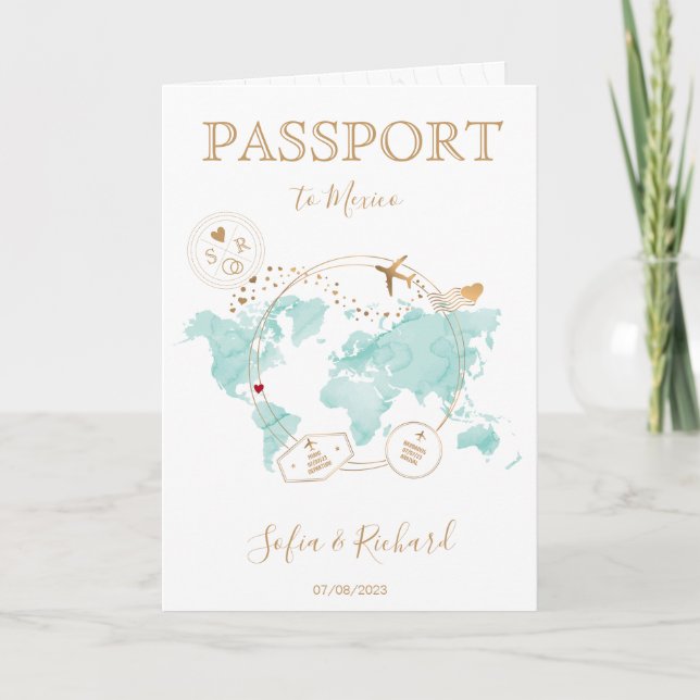 Invitación Mapa Mundial de Pasaporte de Destino de boda Méxic (Anverso)