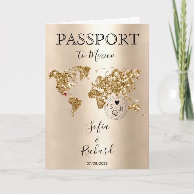 Invitación Mapa Mundial de Pasaporte de Destino de boda Méxic (Anverso)