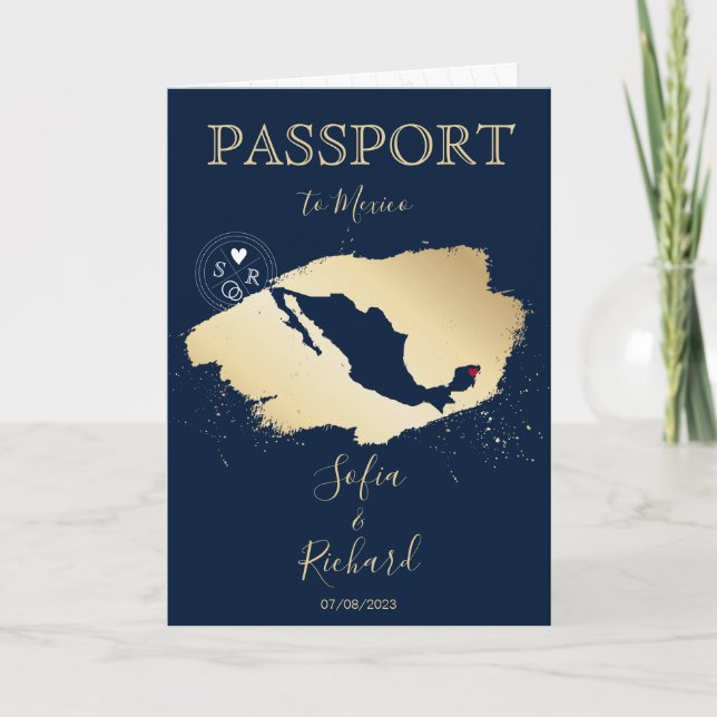 Invitación Mapa Mundial de Pasaporte de Destino de boda Méxic (Anverso)