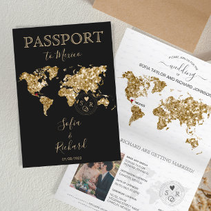 Invitación Mapa Mundial de Pasaporte de Destino de boda Méxic