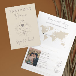 Invitación Mapa mundial de Rubor Passport de destino de boda