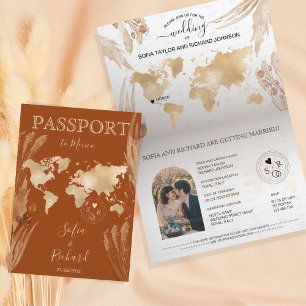Invitación Mapa mundial del Boda Boho Terracotta Passport