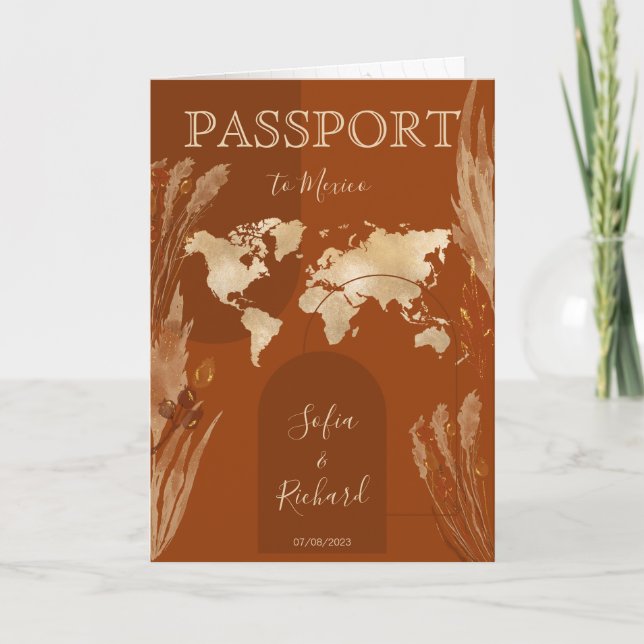 Invitación Mapa mundial del Boda Boho Terracotta Passport (Anverso)