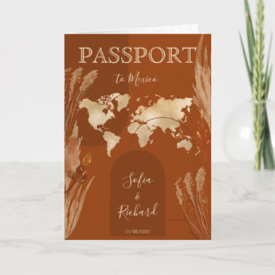 Invitación Mapa mundial del Boda Boho Terracotta Passport